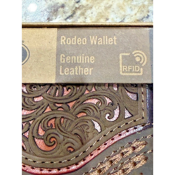 Justin Rodeo Wallet Brown Genuine Leather Tooled Western Stitch RFID Long Bifold - Picture 5 of 7